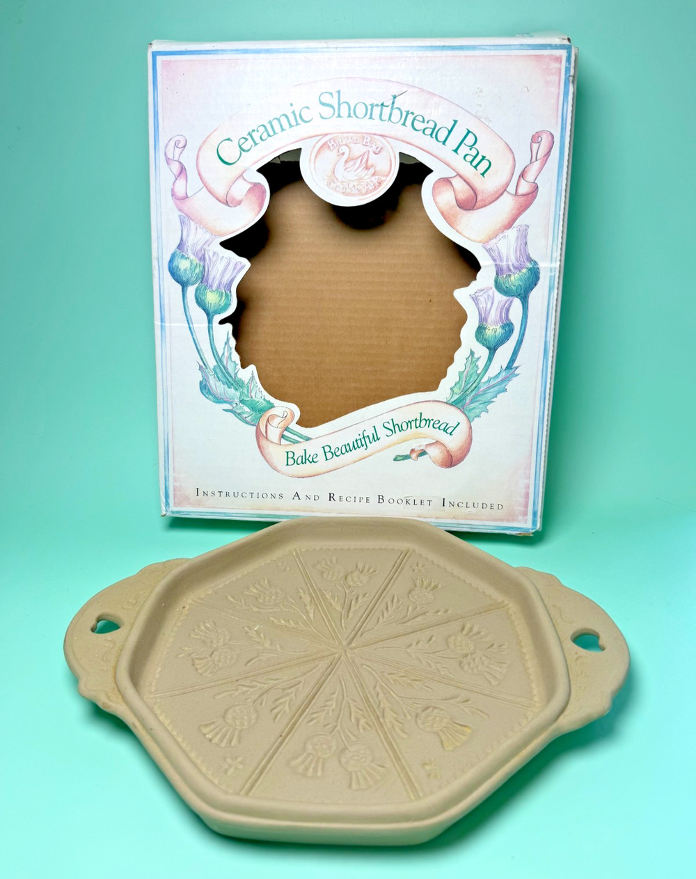 Brown Bag Cookie Art Scotland Thistle Floral Ceramic Baking Shortbread Pan Mold